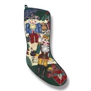 Vtg Nutcracker Needlepoint Stocking Cowboy Hat Crown Wool Green  Velvet 22 In